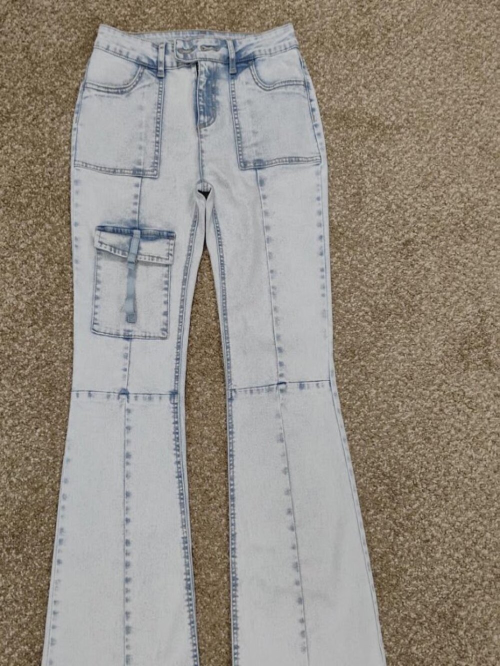 Justice Girls Size 18 Utility Cargo Flare Jeans Acid Wash Y2K